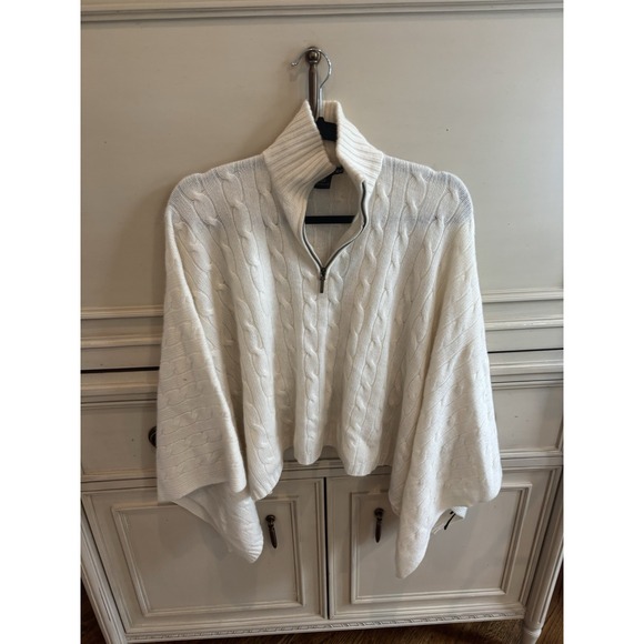 Ralph Lauren Black Label XS/Small Beige Cable Knit Poncho 100% Cashmere 1/4 Zip - Picture 1 of 6